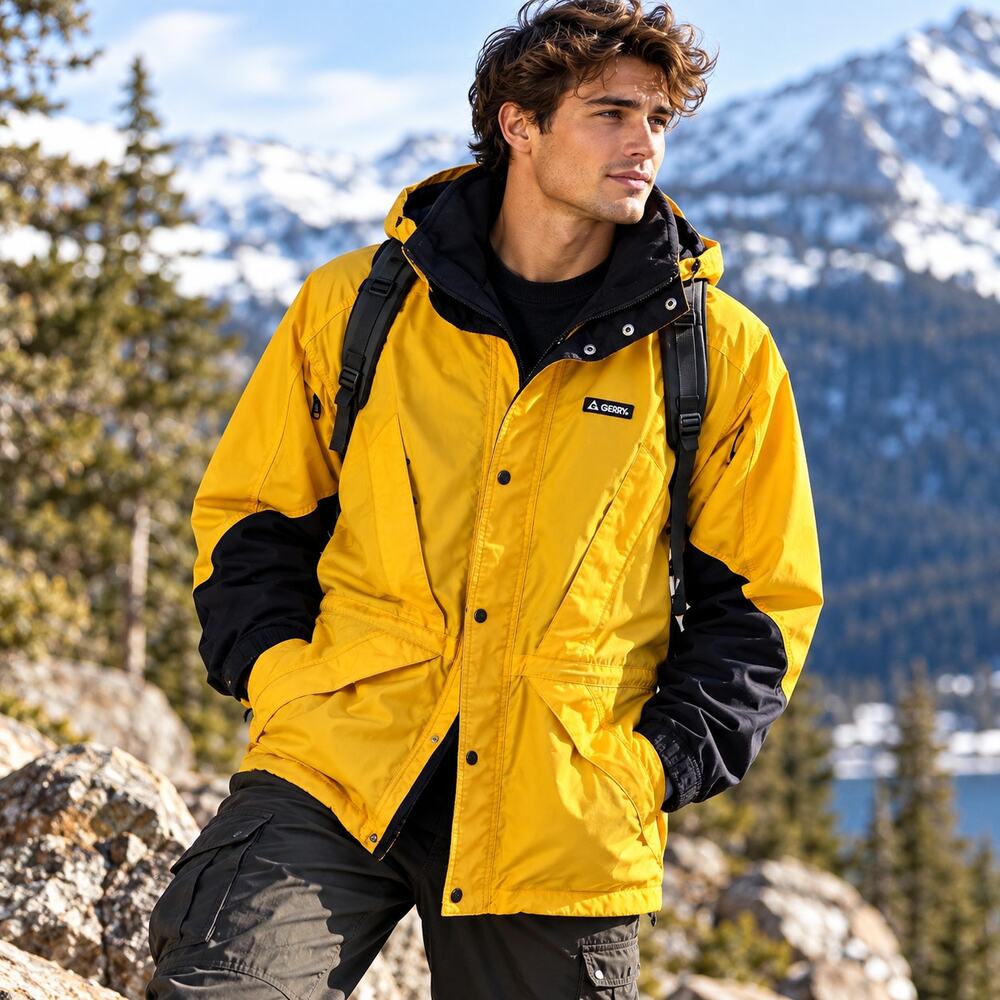 Vintage Gerry Waterproof Jacket Men’s M Yellow Black Hooded Ski Gorpcore 90s